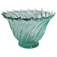 Vintage Mid-Century Modern Murano Green Art Glass Swirled Bowl Barovier Attributed