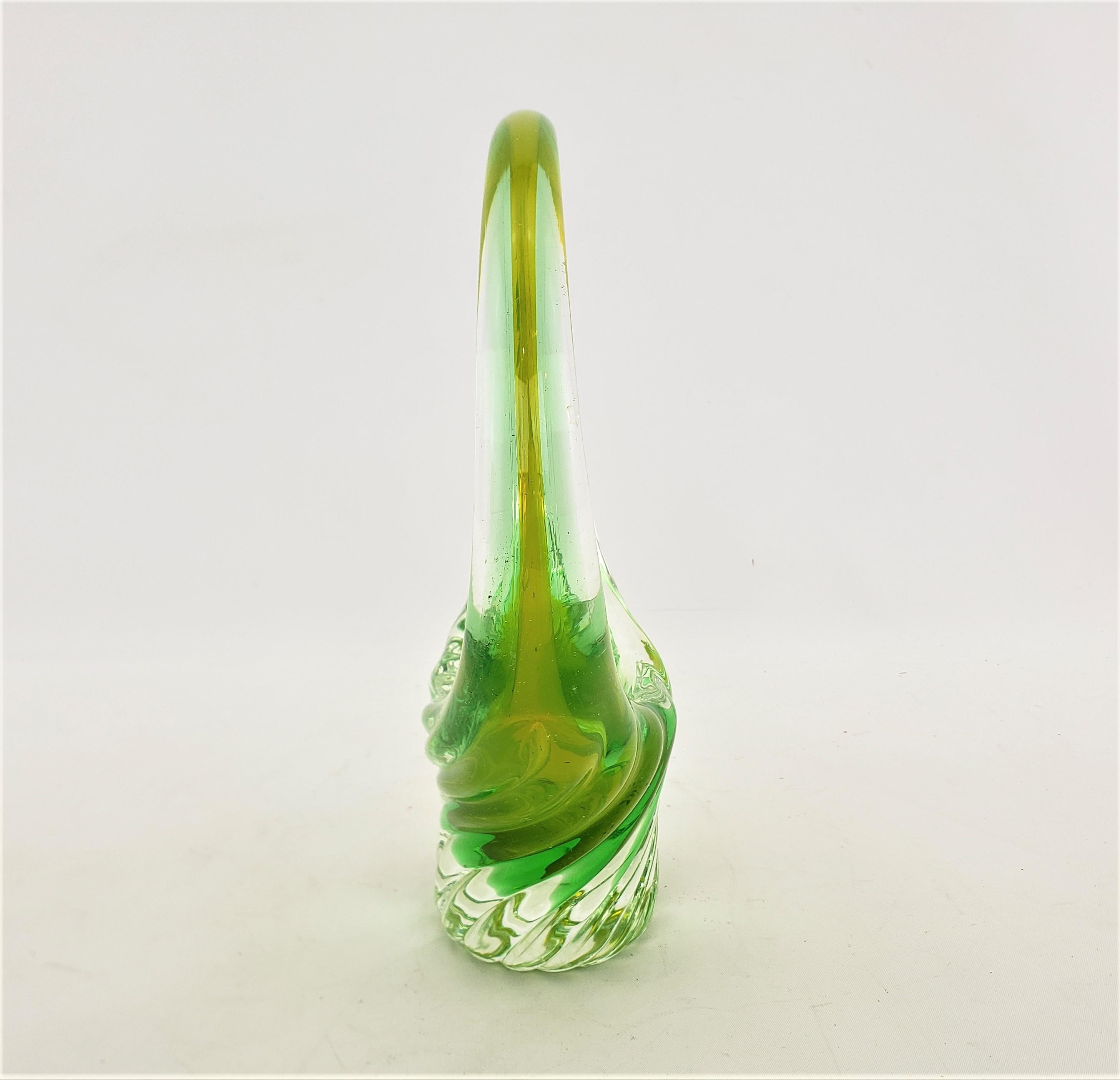 20th Century Mid-Century Modern Murano Green & Uranium Art Glass Basket Styled Vase For Sale