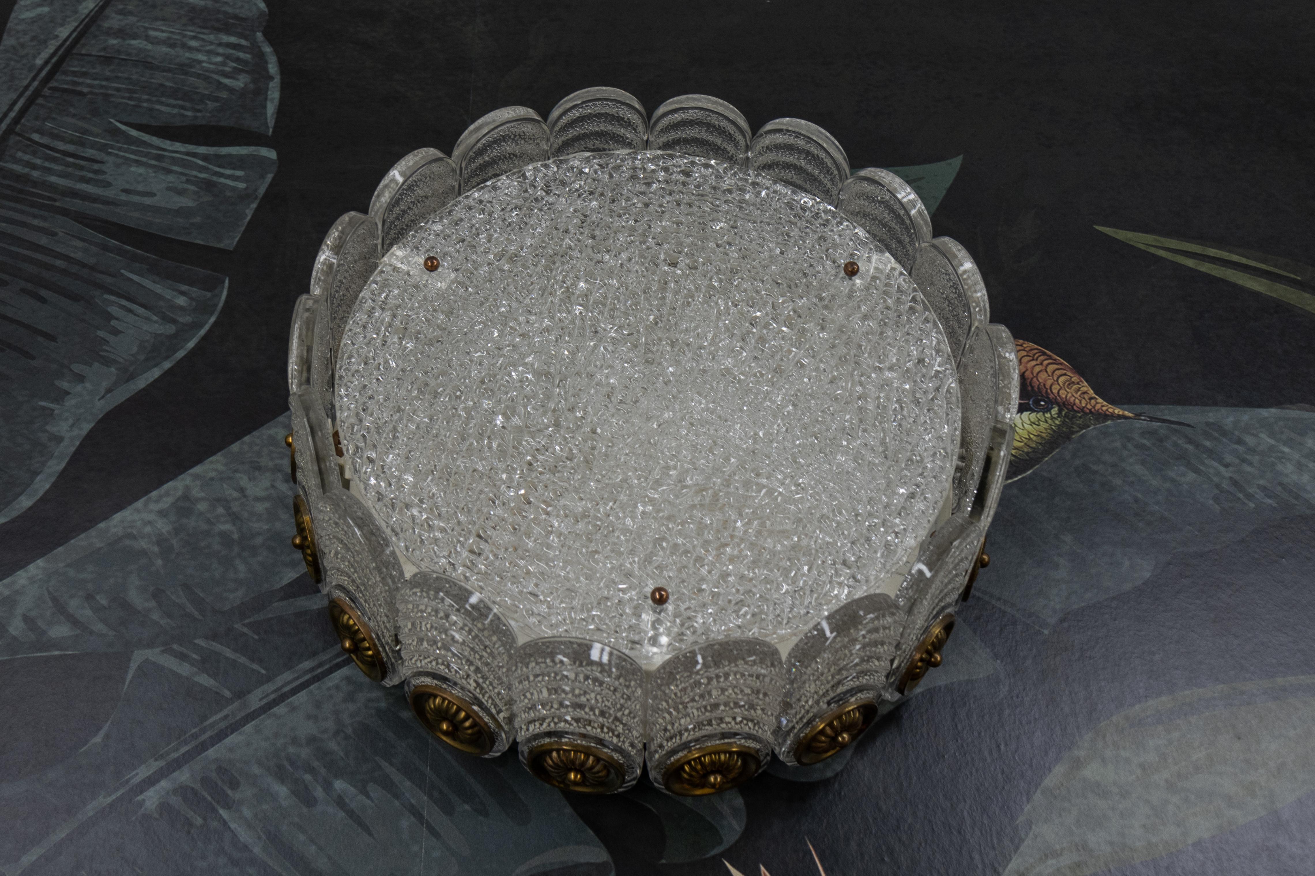 Mid-Century Modern Murano Ice Glass Round Flush Mount by Kaiser Leuchten, 1970s For Sale 5
