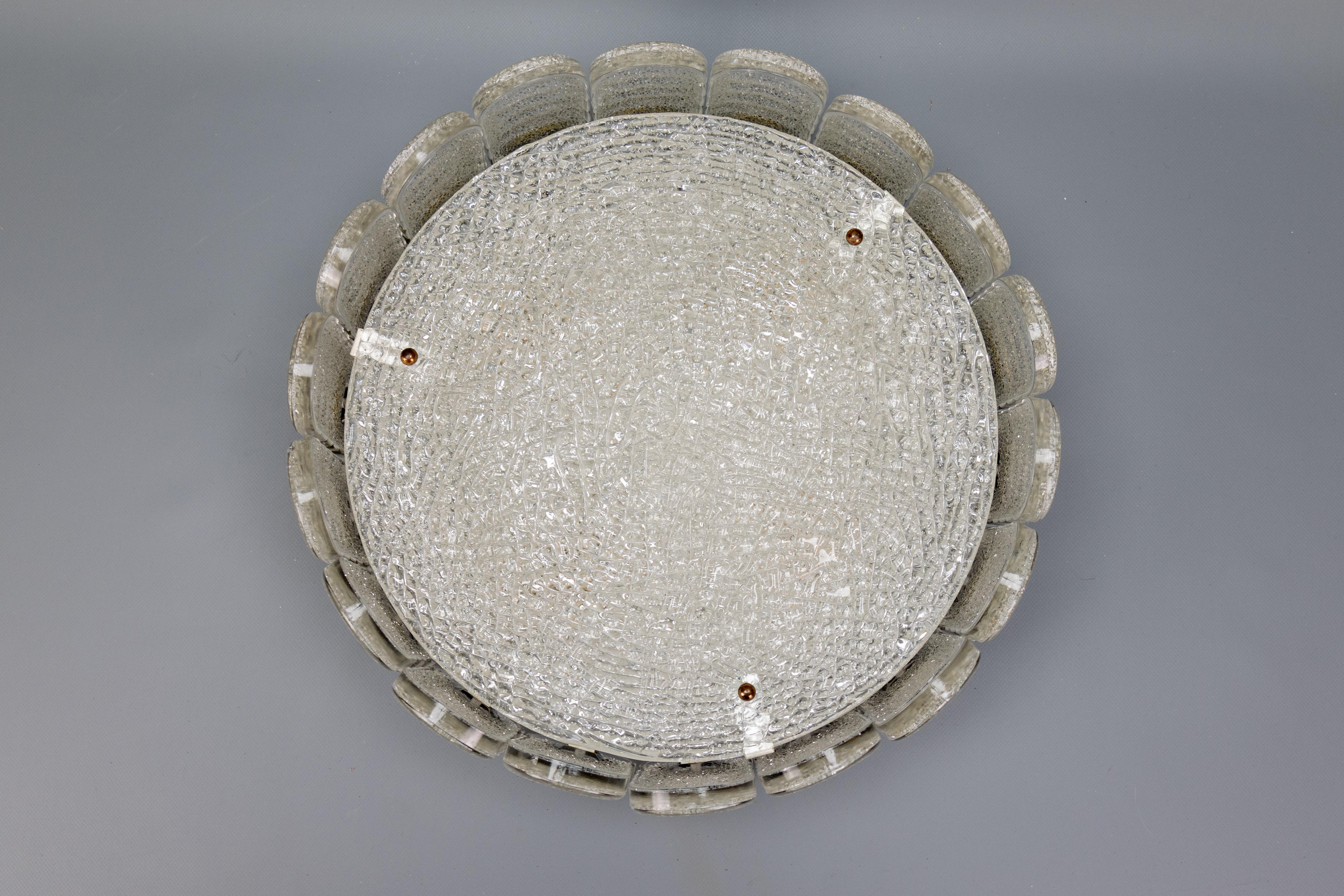 Mid-Century Modern Murano Ice Glass Round Flush Mount by Kaiser Leuchten, 1970s For Sale 12