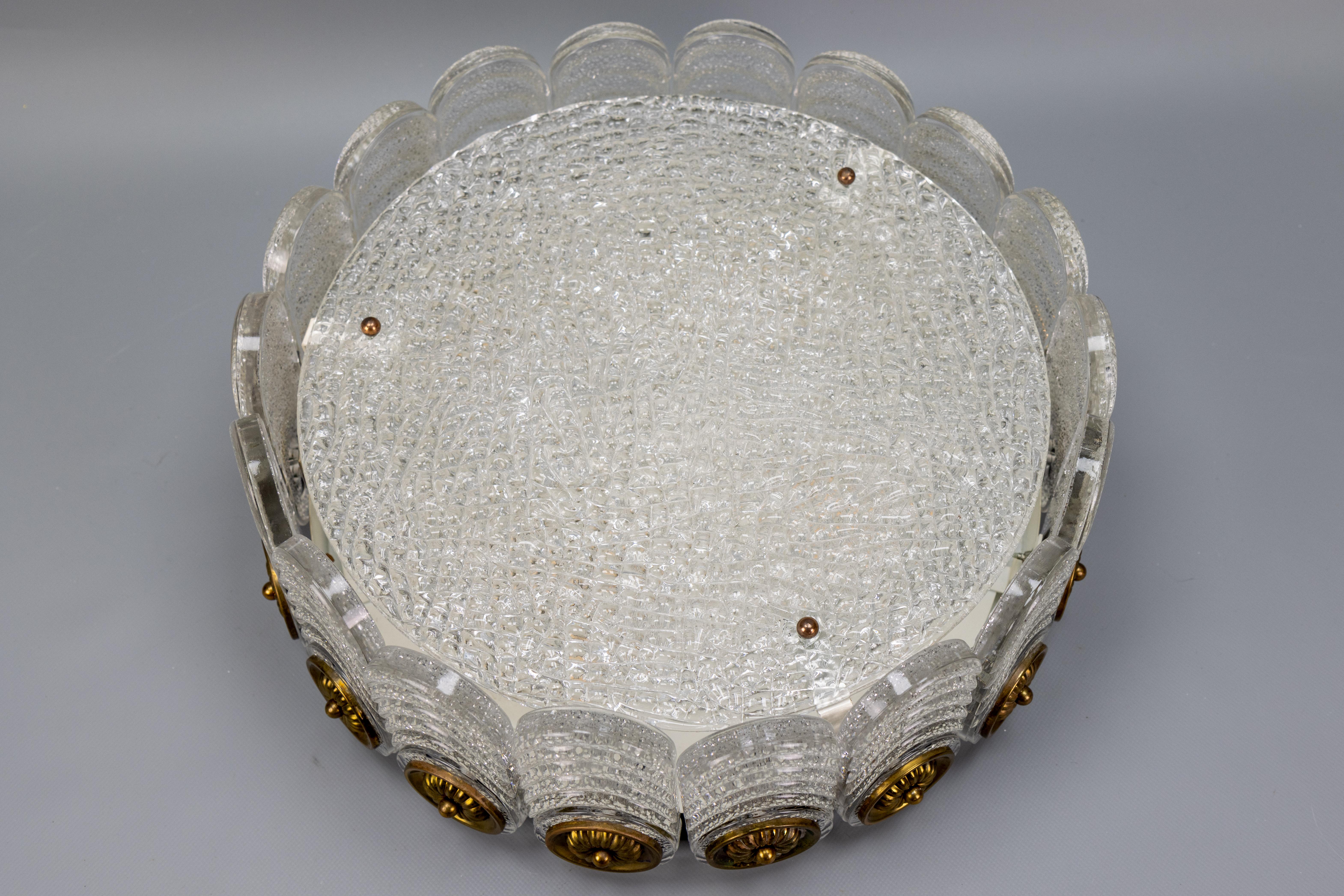 Mid-Century Modern Murano Ice Glass Round Flush Mount by Kaiser Leuchten, 1970s For Sale 13