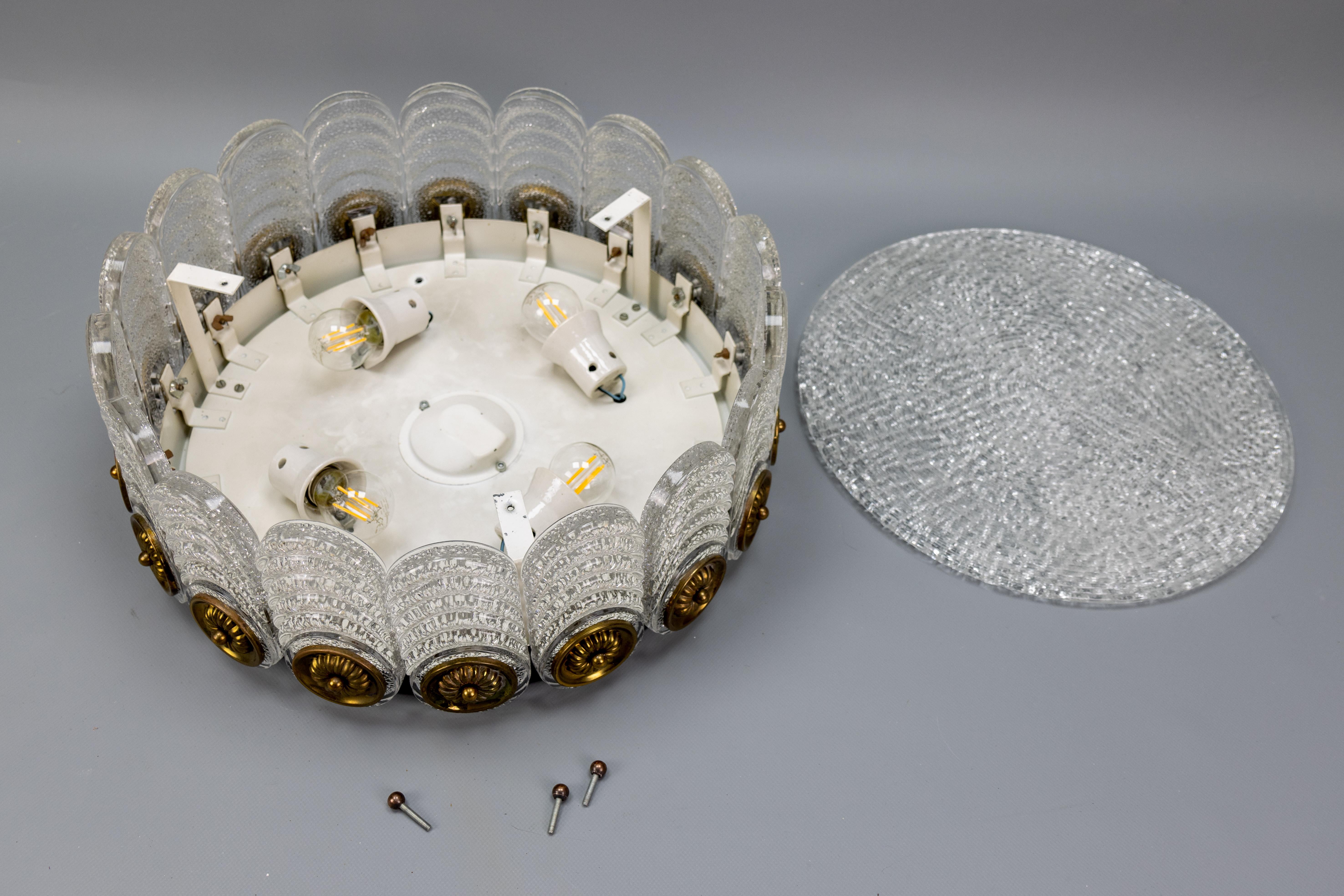 Mid-Century Modern Murano Ice Glass Round Flush Mount by Kaiser Leuchten, 1970s For Sale 14