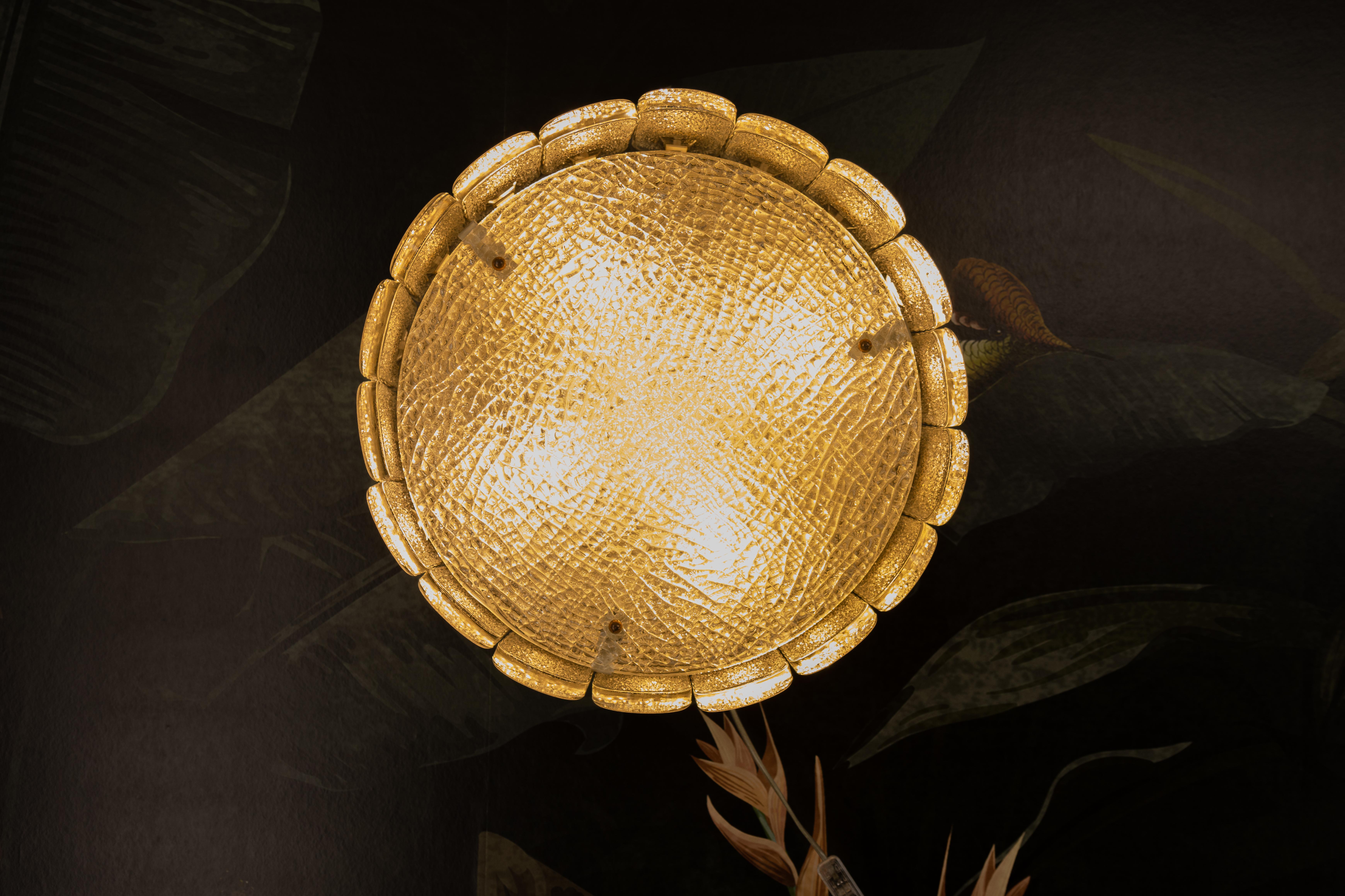 Mid-Century Modern Murano Ice Glass Round Flush Mount by Kaiser Leuchten, 1970s For Sale 1