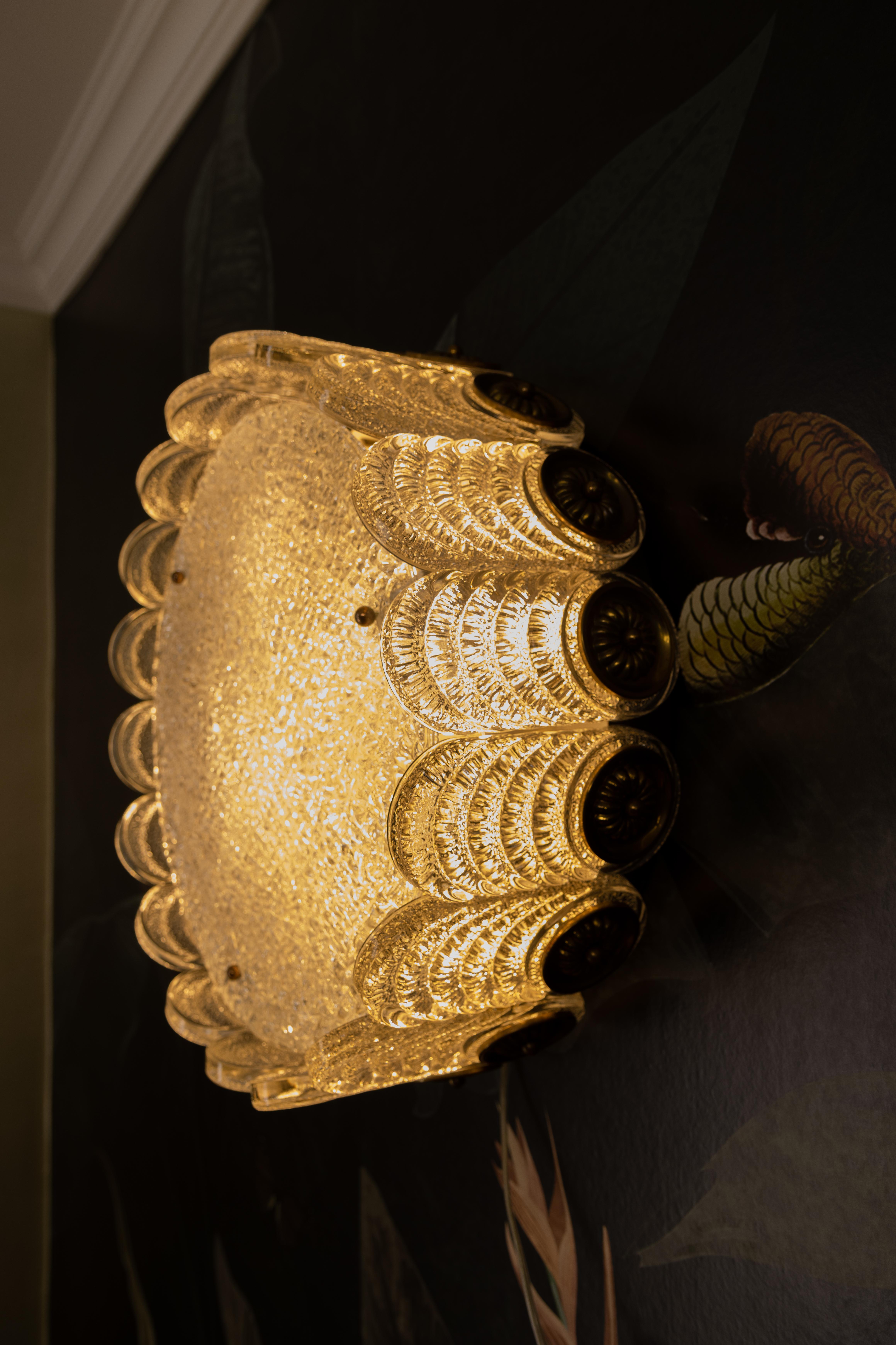 Mid-Century Modern Murano Ice Glass Round Flush Mount by Kaiser Leuchten, 1970s For Sale 2