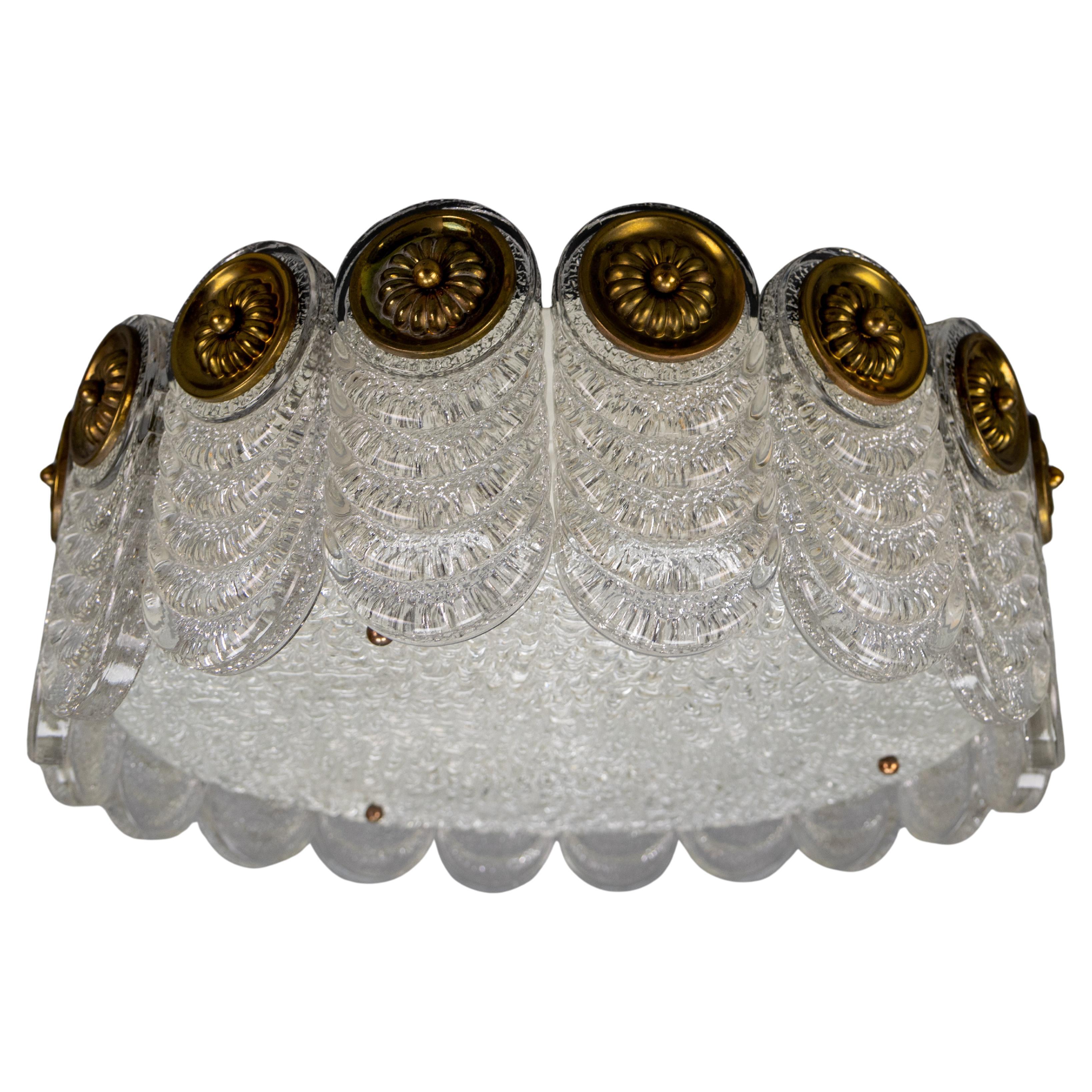 Runde Einbaubeleuchtung aus Murano-Eisglas von Kaiser Leuchten, Mid-Century Modern, 1970er Jahre