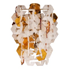 Vintage Mid-Century Modern Murano Interlocking Amber and White Glass Chandelier, Mazzega