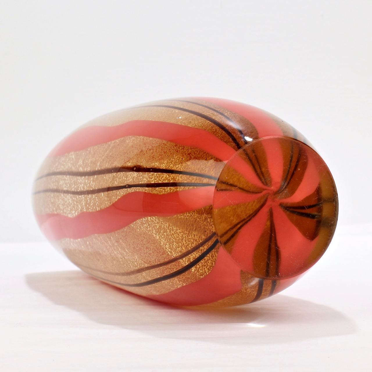 Murano, italienisches Glas, Rot und Lila, gestreifte Vase. Moderne der Mitte des Jahrhunderts im Angebot 4