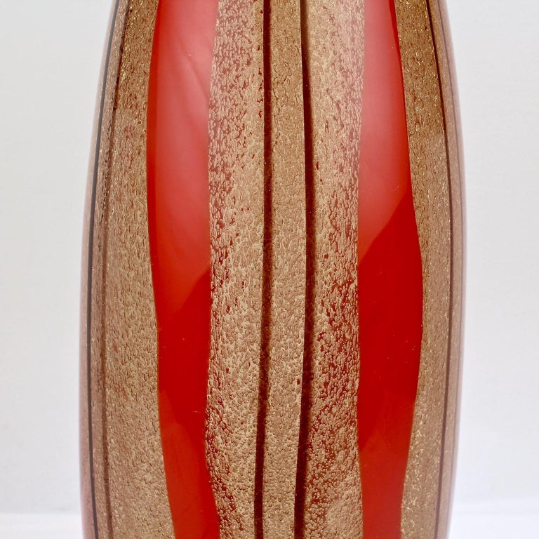 Mid-Century Modern Murano Italian Glass Red & Purple Striped Vase For Sale 1
