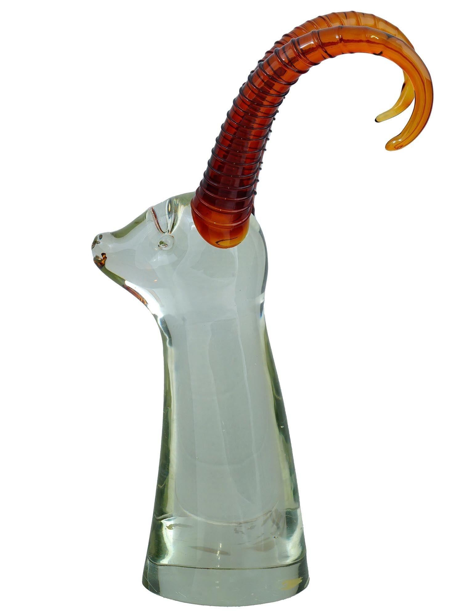 Mid-Century Modern Murano Italian Glass Sculpture of Antelope For Sale 1