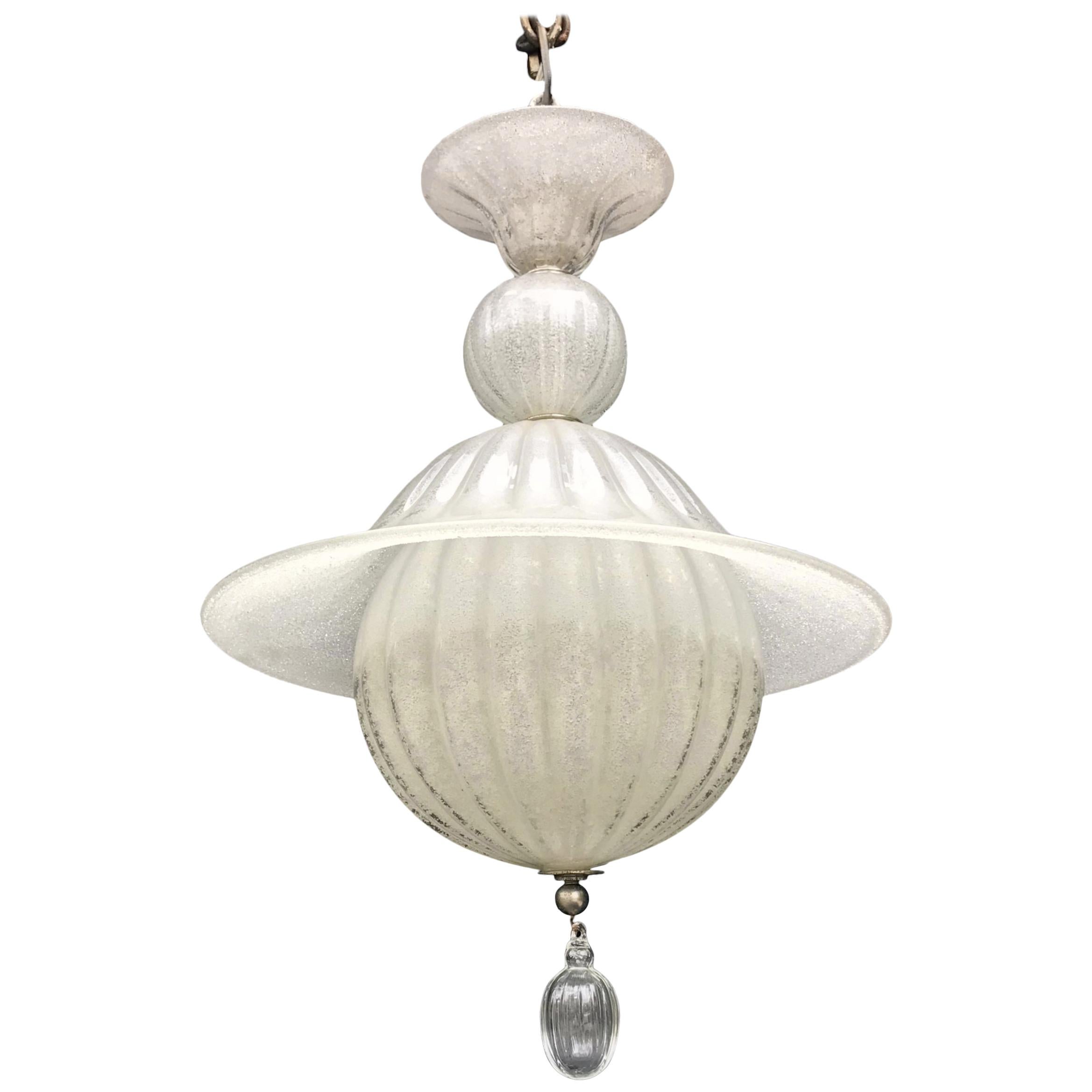 Mid-Century Modern Murano Italian Venetian Pagoda Lantern Glass Globe Fixture
