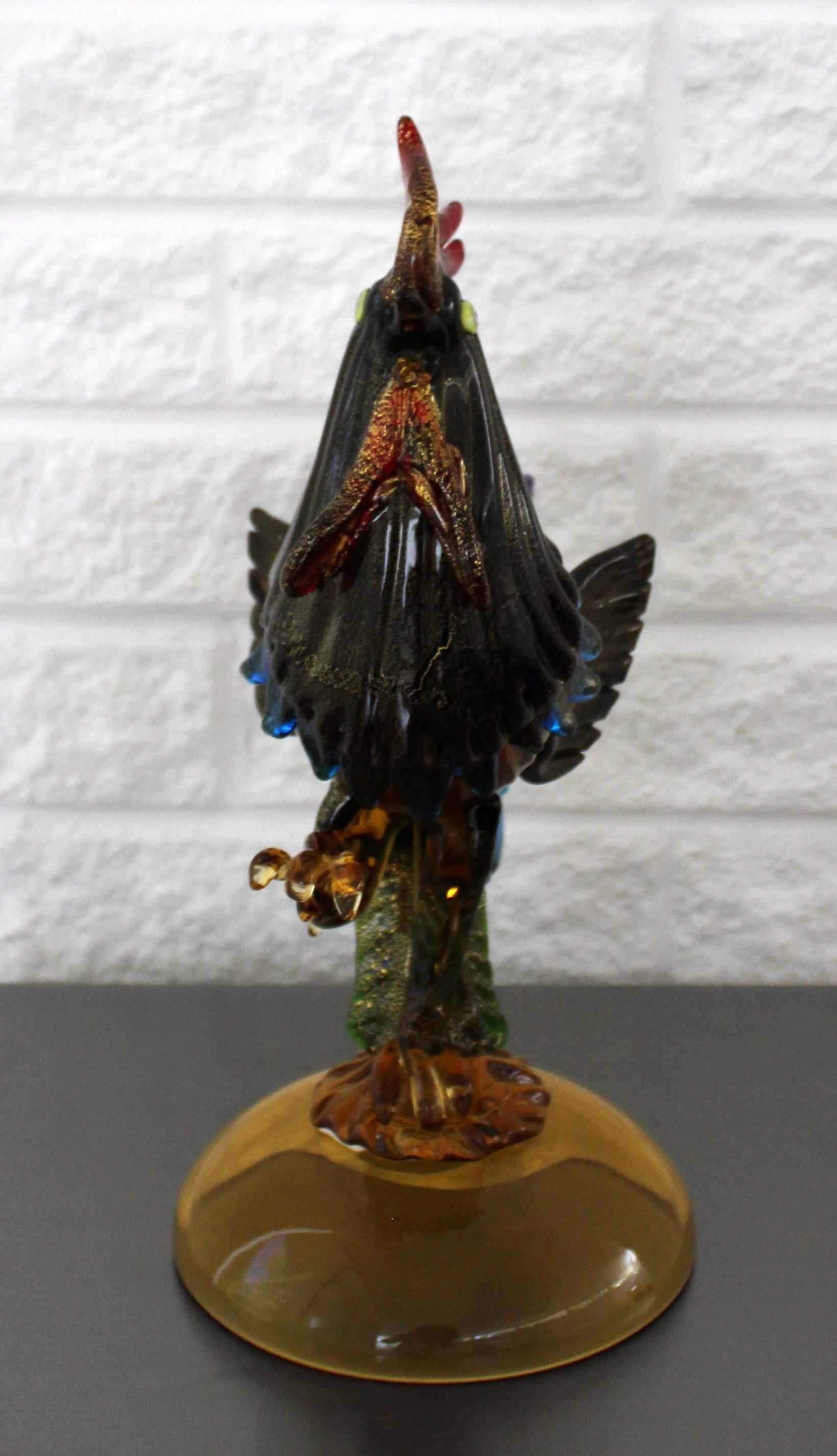 Italian Mid-Century Modern Murano Italy Glass Rooster Table Sculpture, 1950s