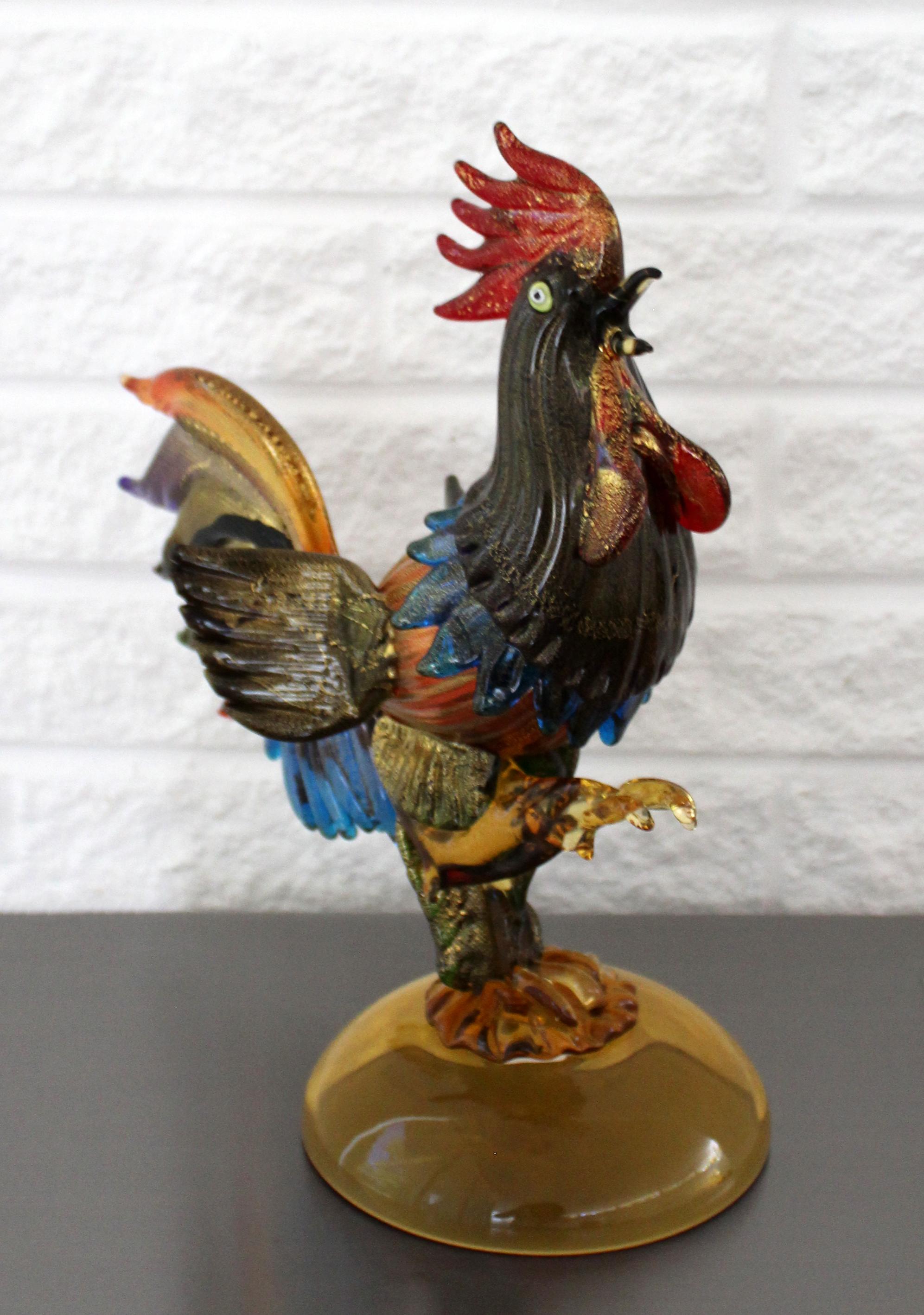 Mid-Century Modern Murano Italy Glass Rooster Table Sculpture, 1950s In Good Condition In Keego Harbor, MI