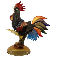 Vintage Mid-Century Modern Murano Italy Glass Rooster Table Sculpture, 1950s