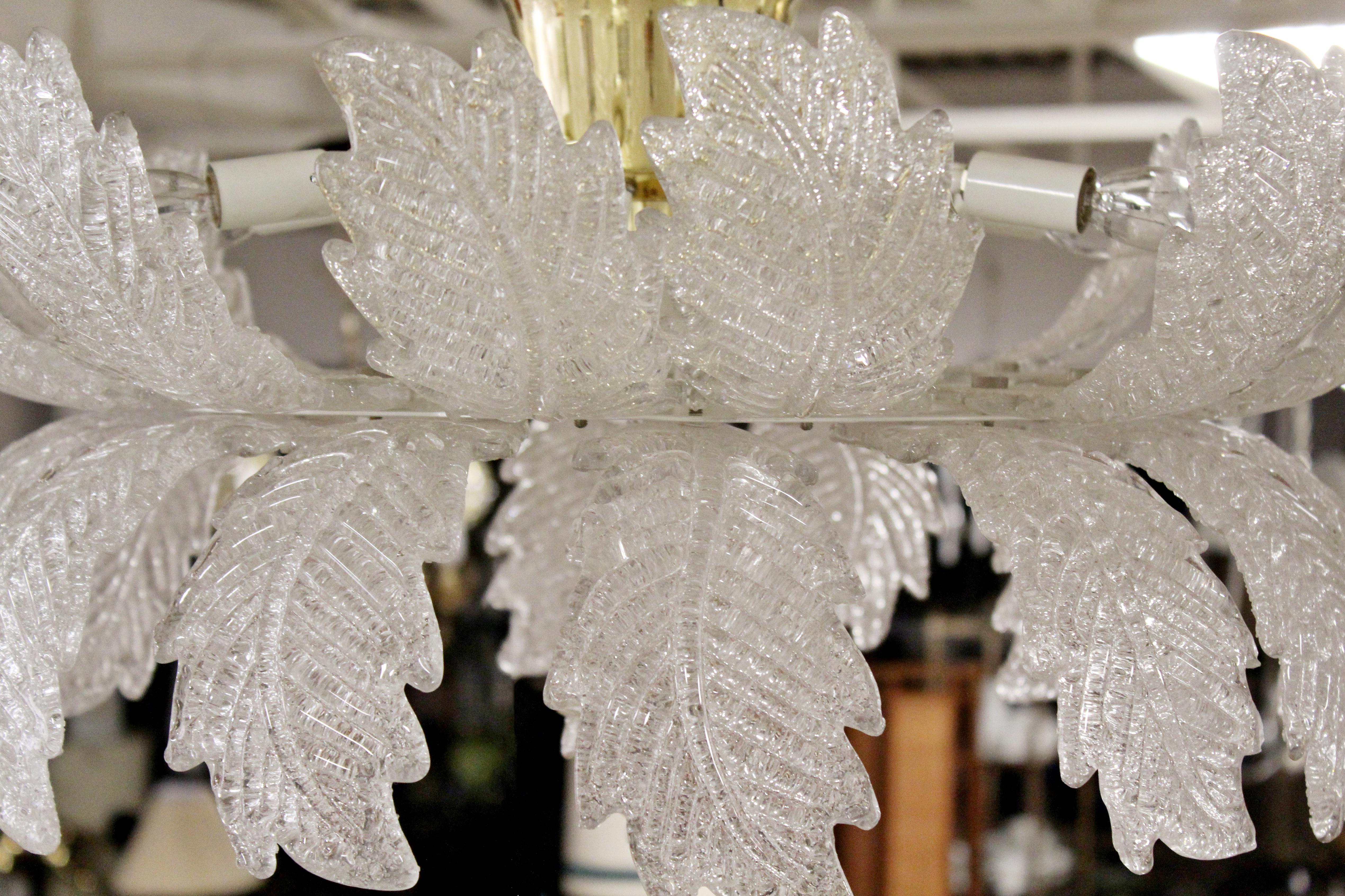 Murano Glass Mid-Century Modern Murano Italy Hand Blown Leaf Glass Fixture Chandelier, 1970s