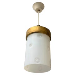 Mid-Century Modern Murano Pendant Lamp, Bronze & Milk Glass, 1960s