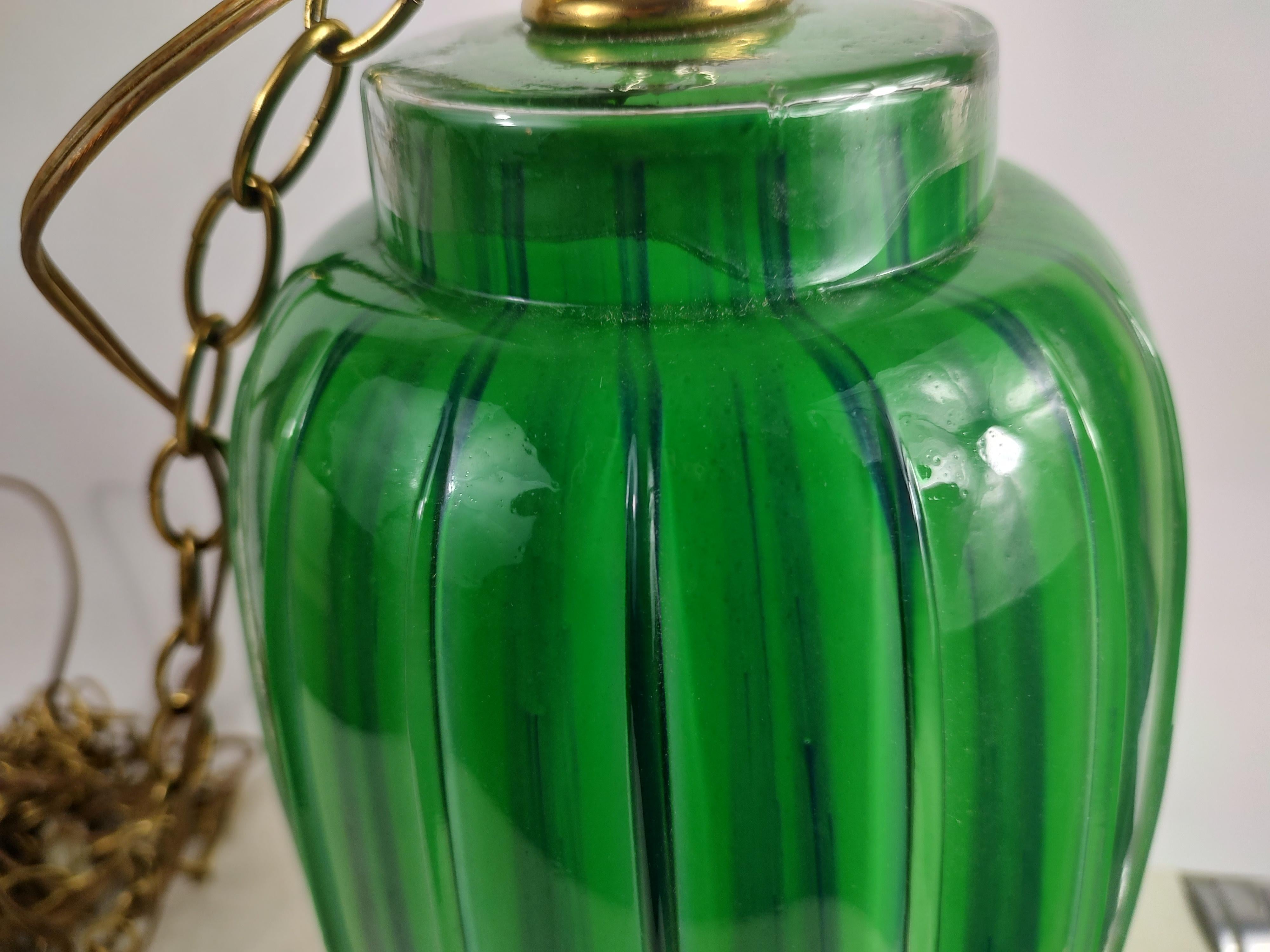 Mid-20th Century Mid-Century Modern Murano Ribbed Pendant Swag Shade Green to Blue For Sale