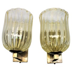 Mid-Century Modern Murano Sconces, Gold Flakes Pair