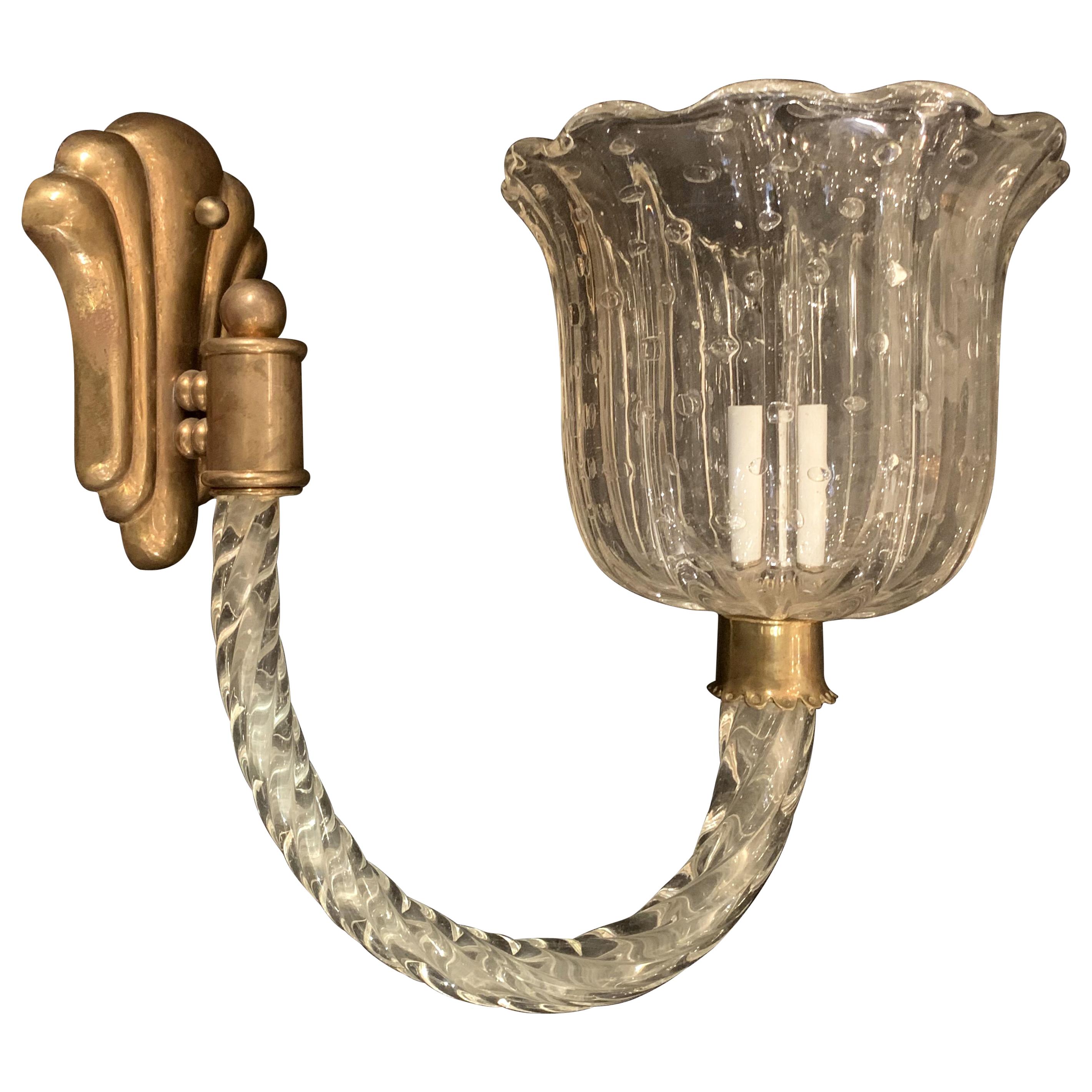 Mid-Century Modern Murano Seguso Rope Arm Bubble Glass Scalloped Shade Sconces