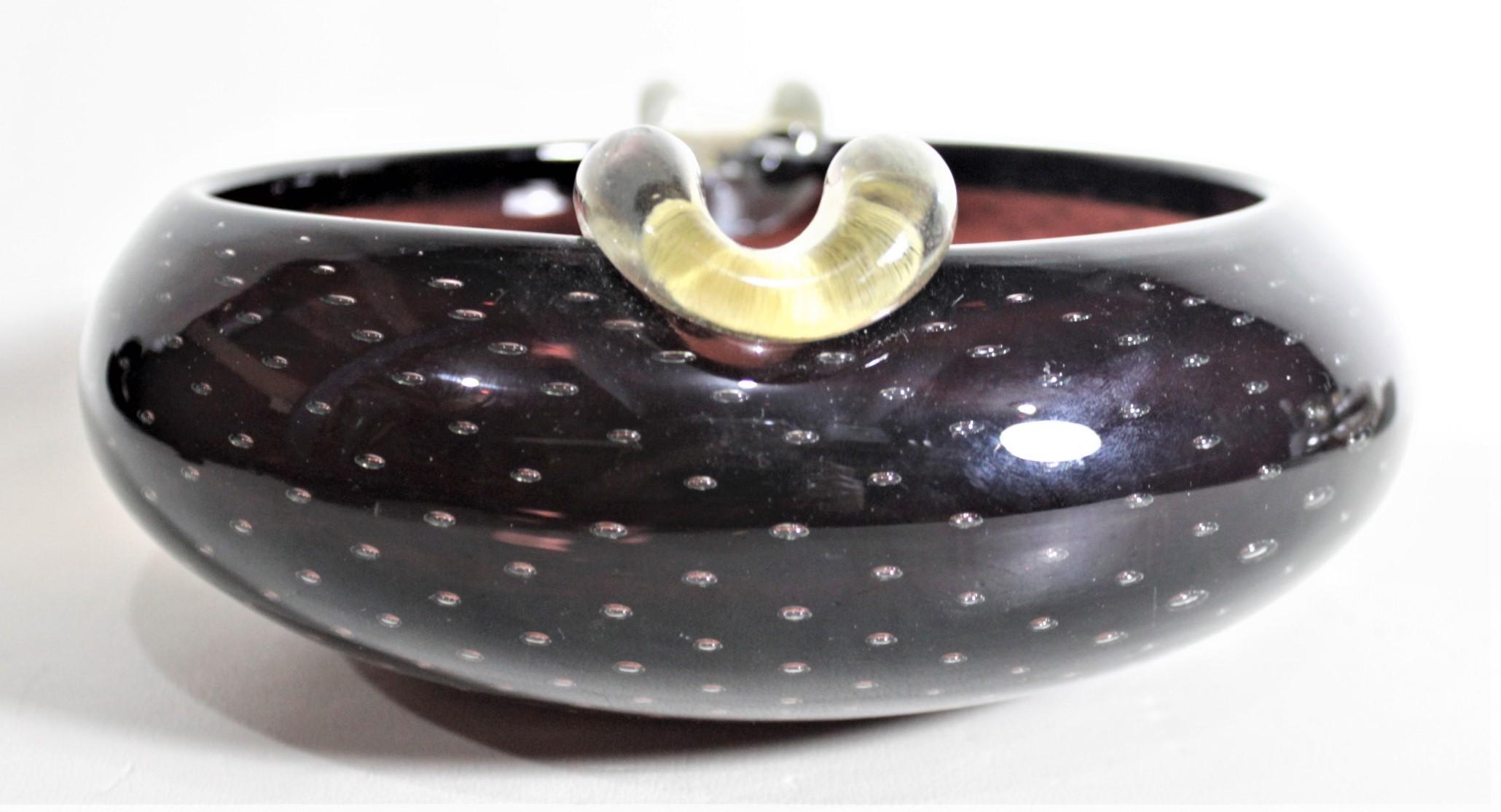 Hand-Crafted Mid-Century Modern Murano Seguso Styled Amethyst Art Glass Cigar Ashtray For Sale