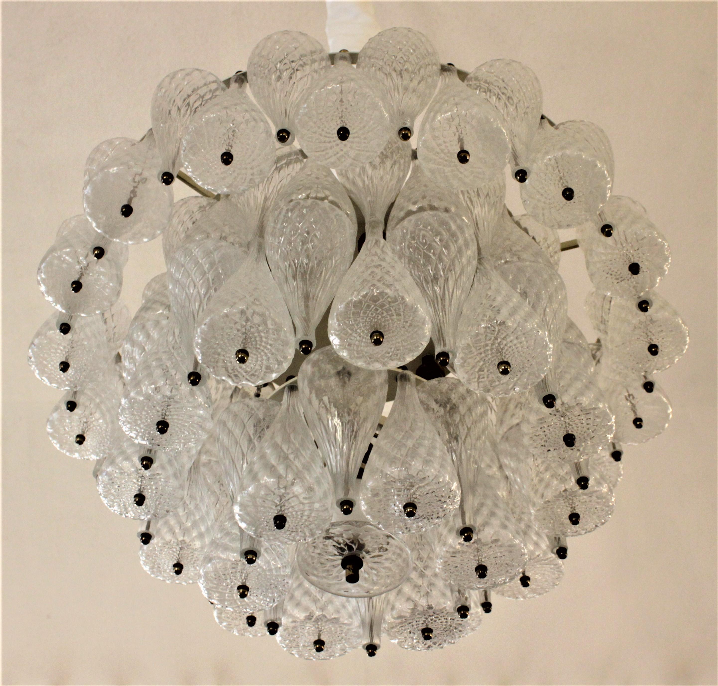 Mid-Century Modern Murano Seguso Styled Clear Three Tiered Crystal Chandelier 8