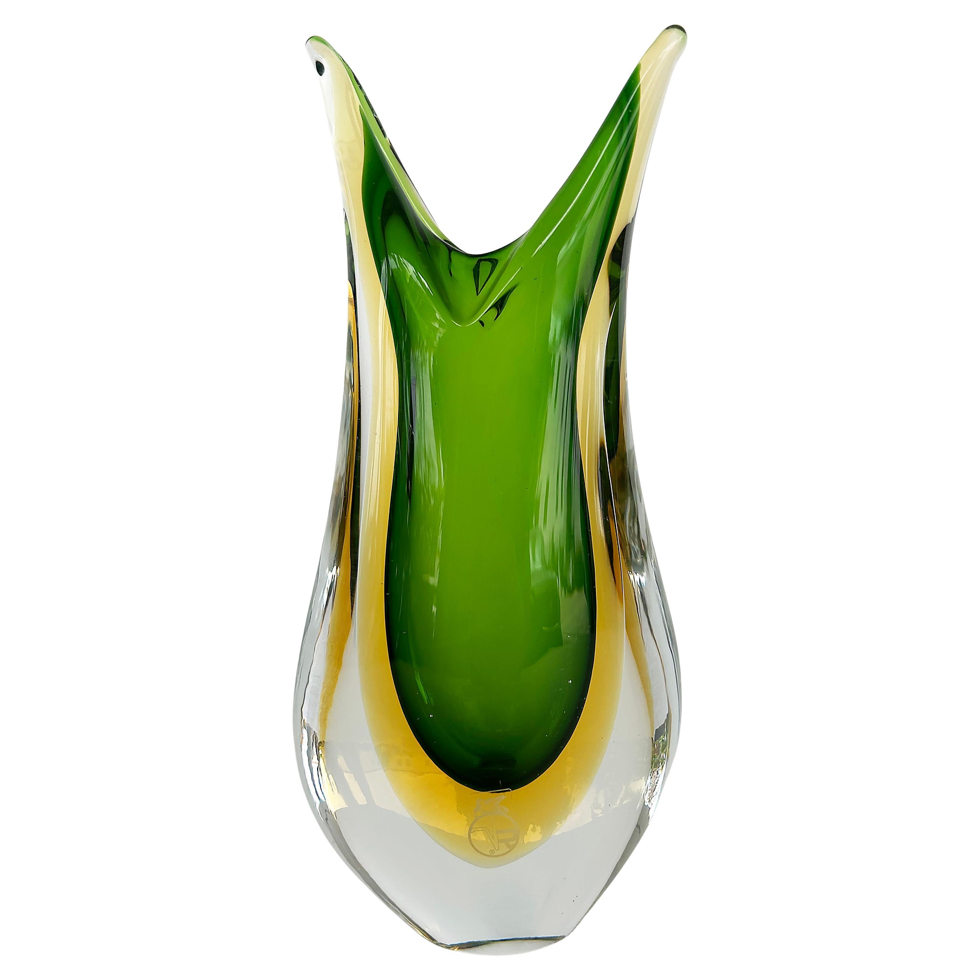 Vase en verre Murano Sommerso moderne du milieu du siècle avec marque de fabrique