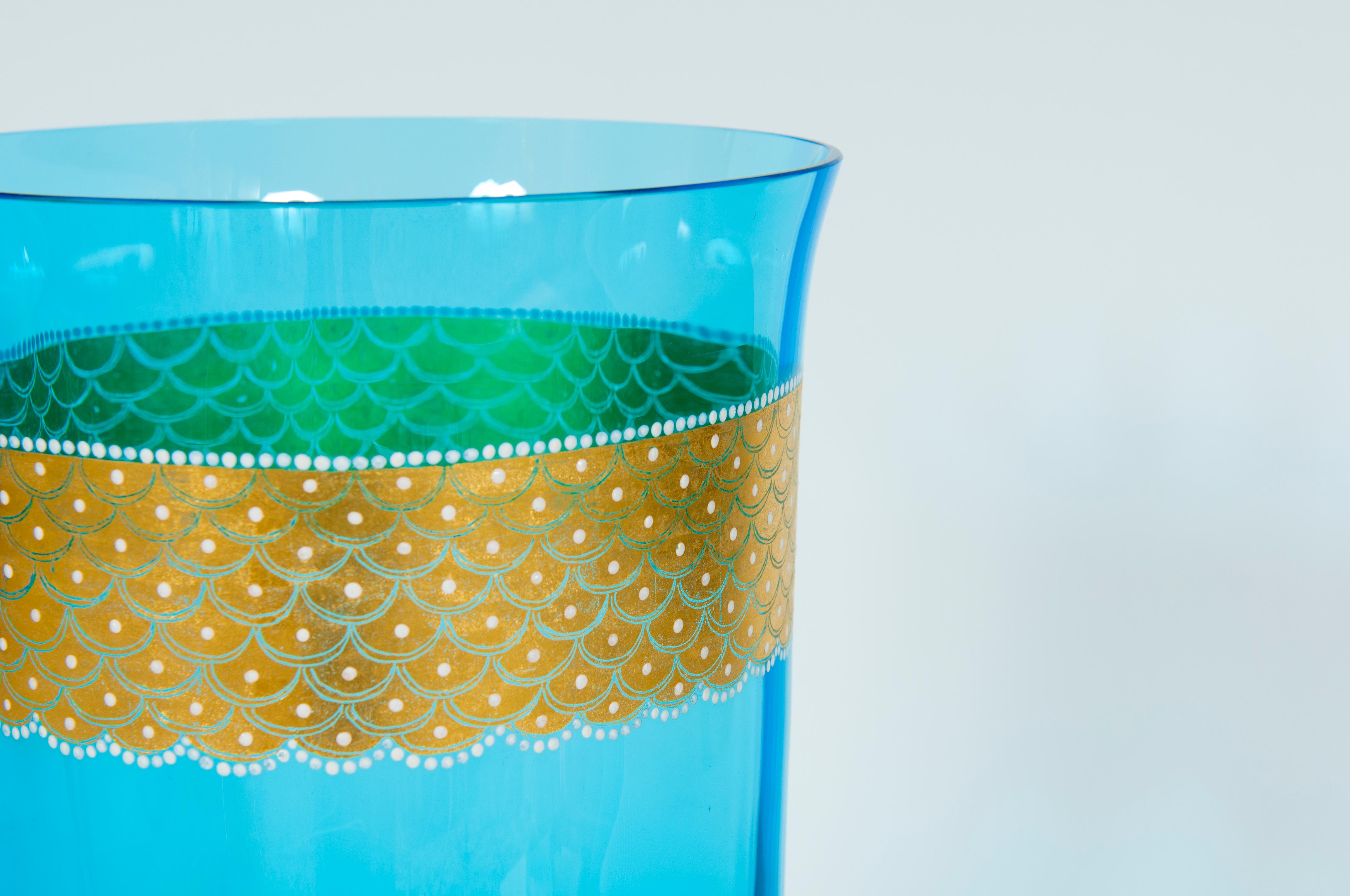 Mid-Century Modern Murano Stemware Glass with Gold Finishes, Blue Color, Italy In Excellent Condition In Villaverla, IT