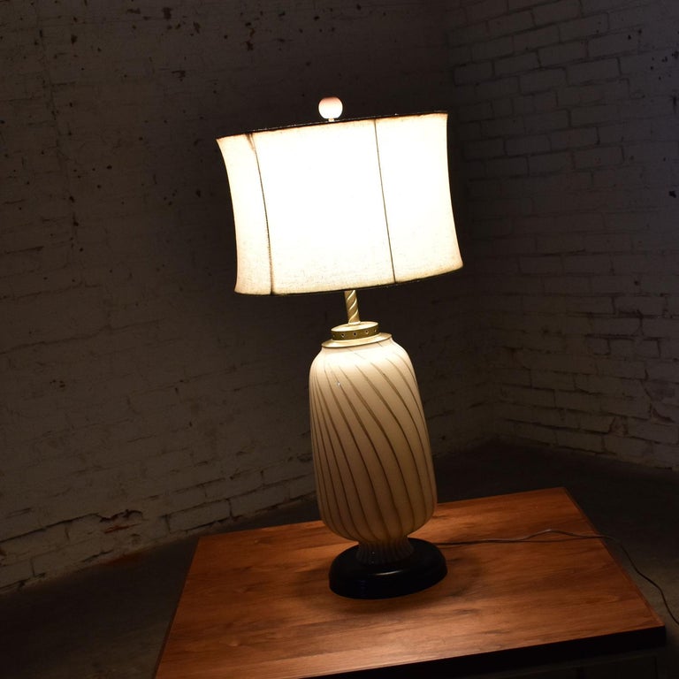 MidCentury Modern Murano Style Blown Glass Table Lamp Cream and Taupe For Sale at 1stDibs