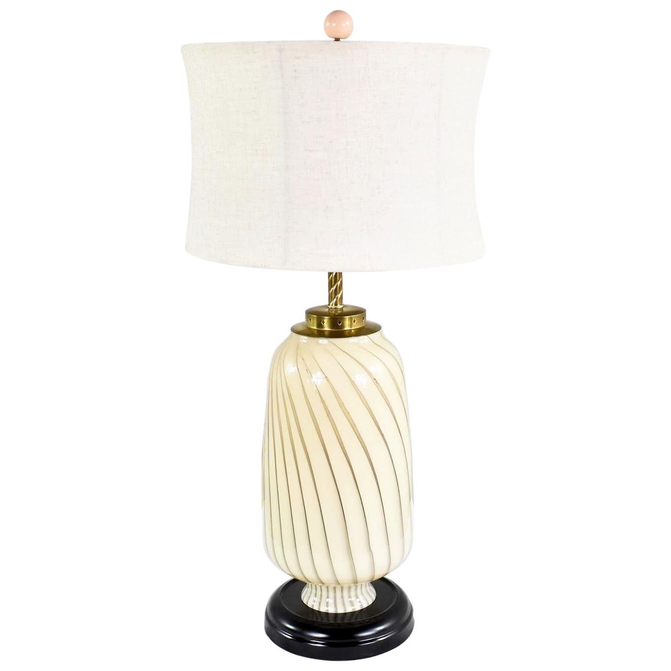 Mid-Century Modern Murano Style Blown Glass Table Lamp Cream and Taupe For Sale