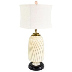 Mid-Century Modern Murano Style Blown Glass Table Lamp Cream and Taupe