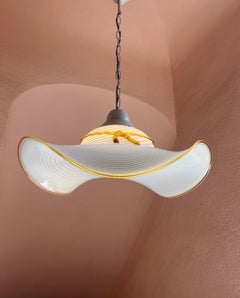 Mid-Century Modern Murano Swirl Glass Pendant Light with Yellow Trim Italy 1970s