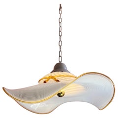 Mid-Century Modern Murano Swirl Glass Pendant Light with Yellow Trim Italy 1970s