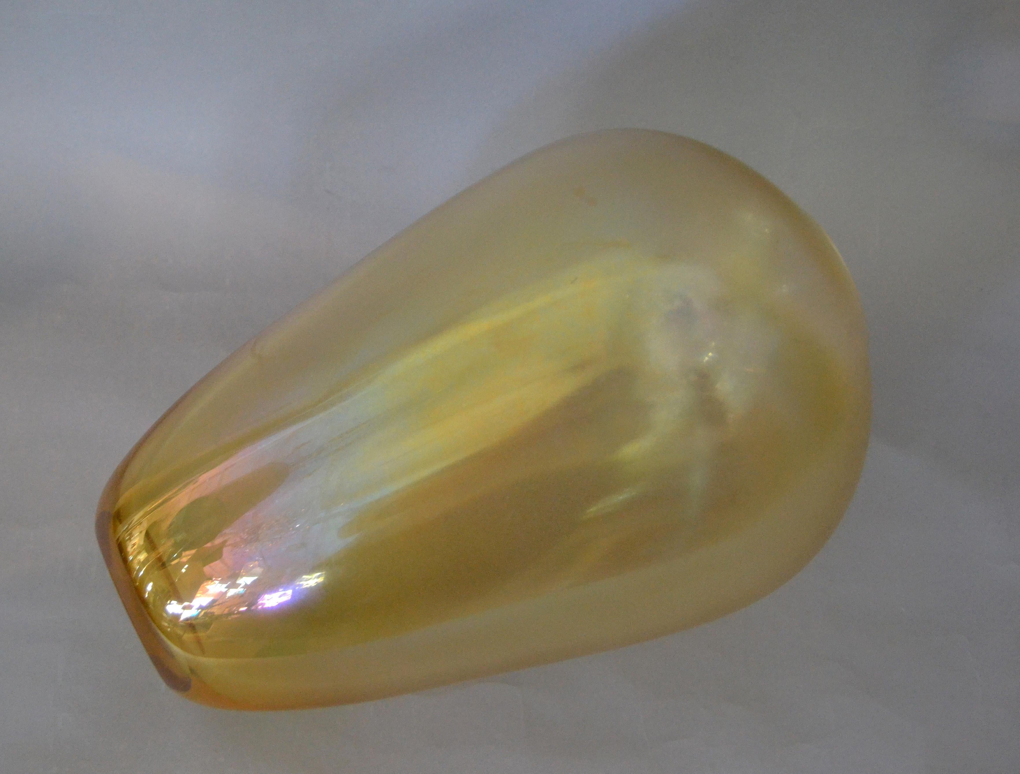 Blown Glass Mid-Century Modern Murano Translucent Gold Hand Blown Art Glass Vase Italy For Sale