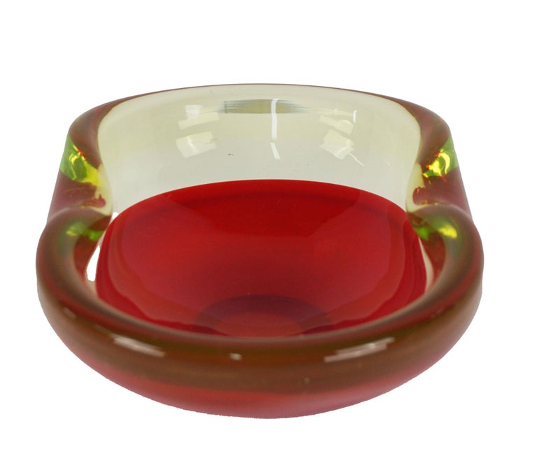 Italian Mid-Century Modern Murano Uranium Green and Red Bowl or Ashtray For Sale