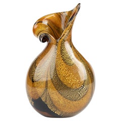 Mid-Century Modern Murano Vase with Gold Leaf Inclusions, Signed