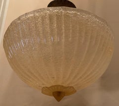 Mid-Century Modern Murano Venetian Art Glass Brass Semi Flush Pendent Fixture