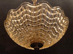 Mid-Century Modern Murano Venetian Art Glass Bronze Semi Flush Pendent Fixture
