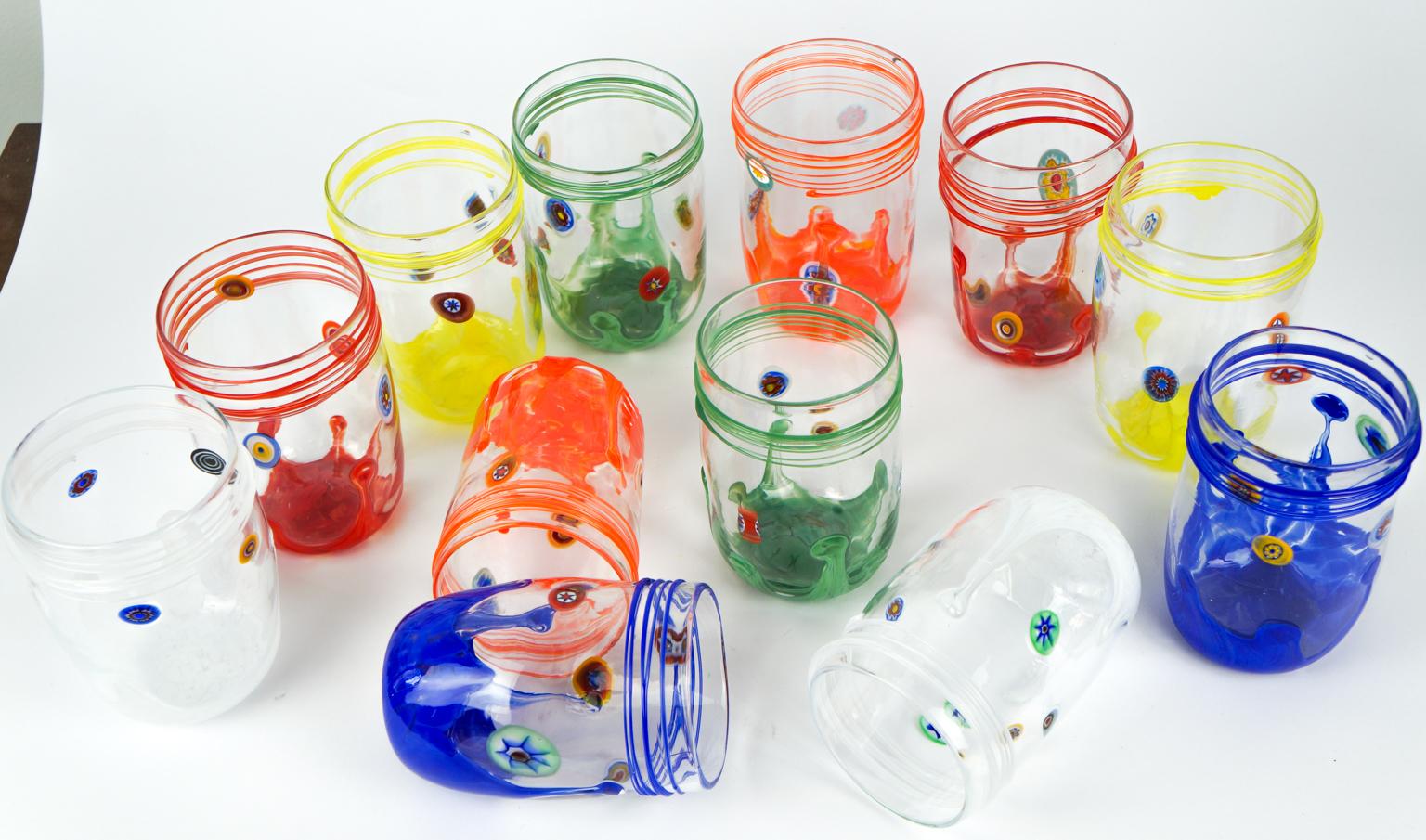 Set di 12 bicchieri di Murano da bere Tumbler Murrina Millefiori, metà secolo moderno in vendita 7