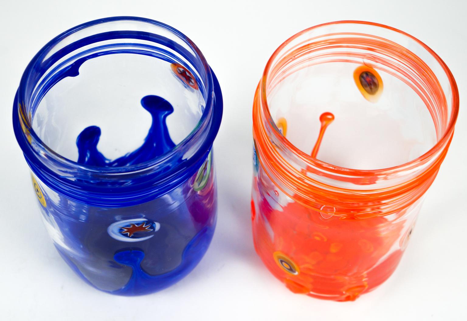 Vetro artistico Set di 12 bicchieri di Murano da bere Tumbler Murrina Millefiori, metà secolo moderno in vendita