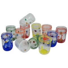 Mid-Century Modern Murrina Millefiori Set of 12 Murano Drinking Glasses Tumbler