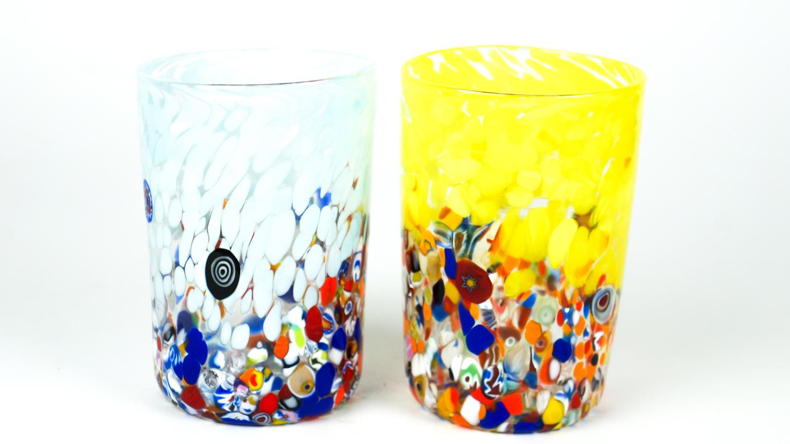 Mid-Century Modern Murrina Millefiori Set of 6 Murano Drinking Glasses Tumbler For Sale 2