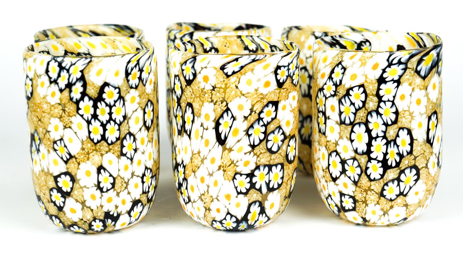 Mid-Century Modern Murrina Millefiori Set of 6 Murano Drinking Glasses Tumbler 4