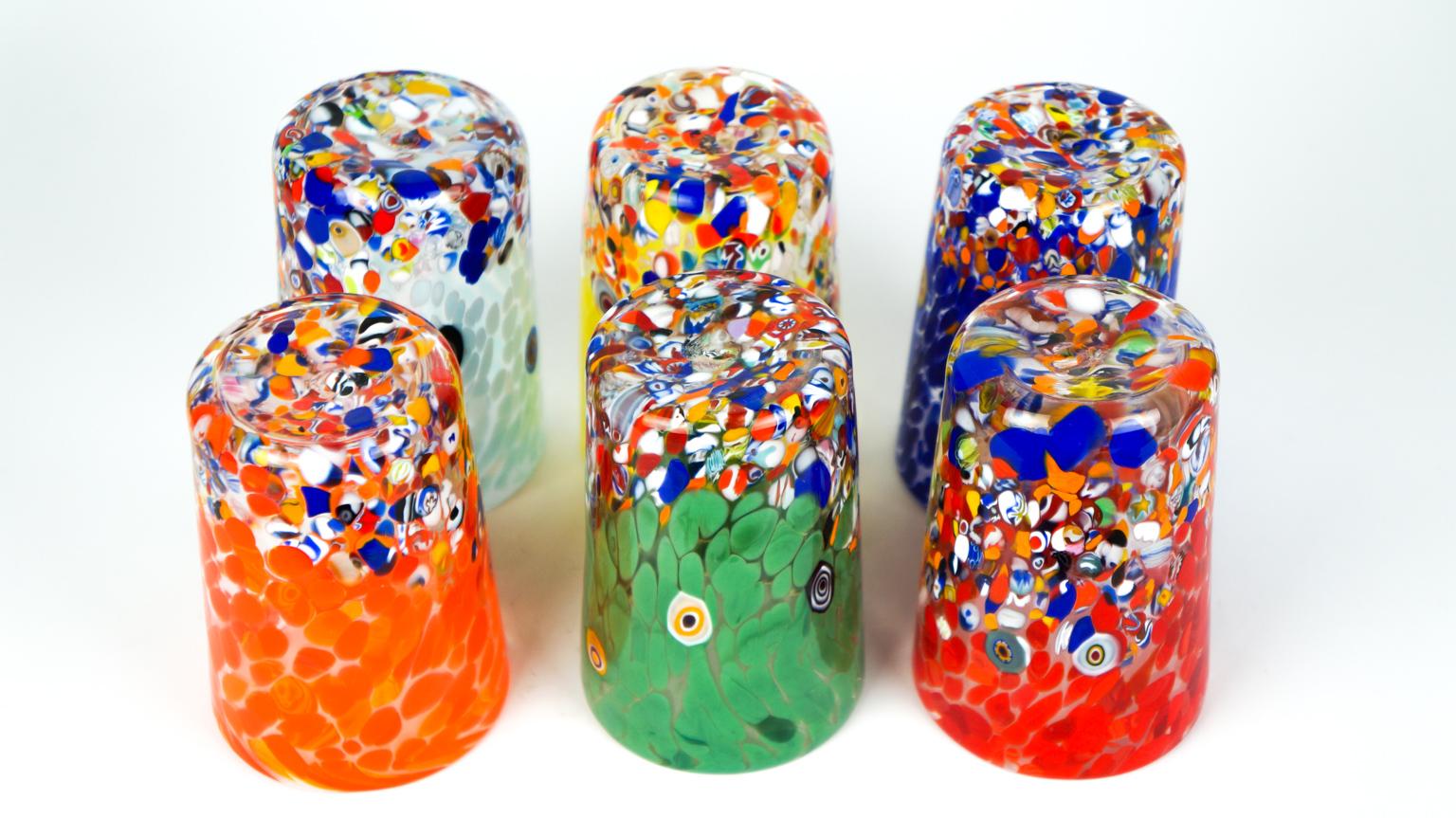 Mid-Century Modern Murrina Millefiori Set of 6 Murano Drinking Glasses Tumbler For Sale 4