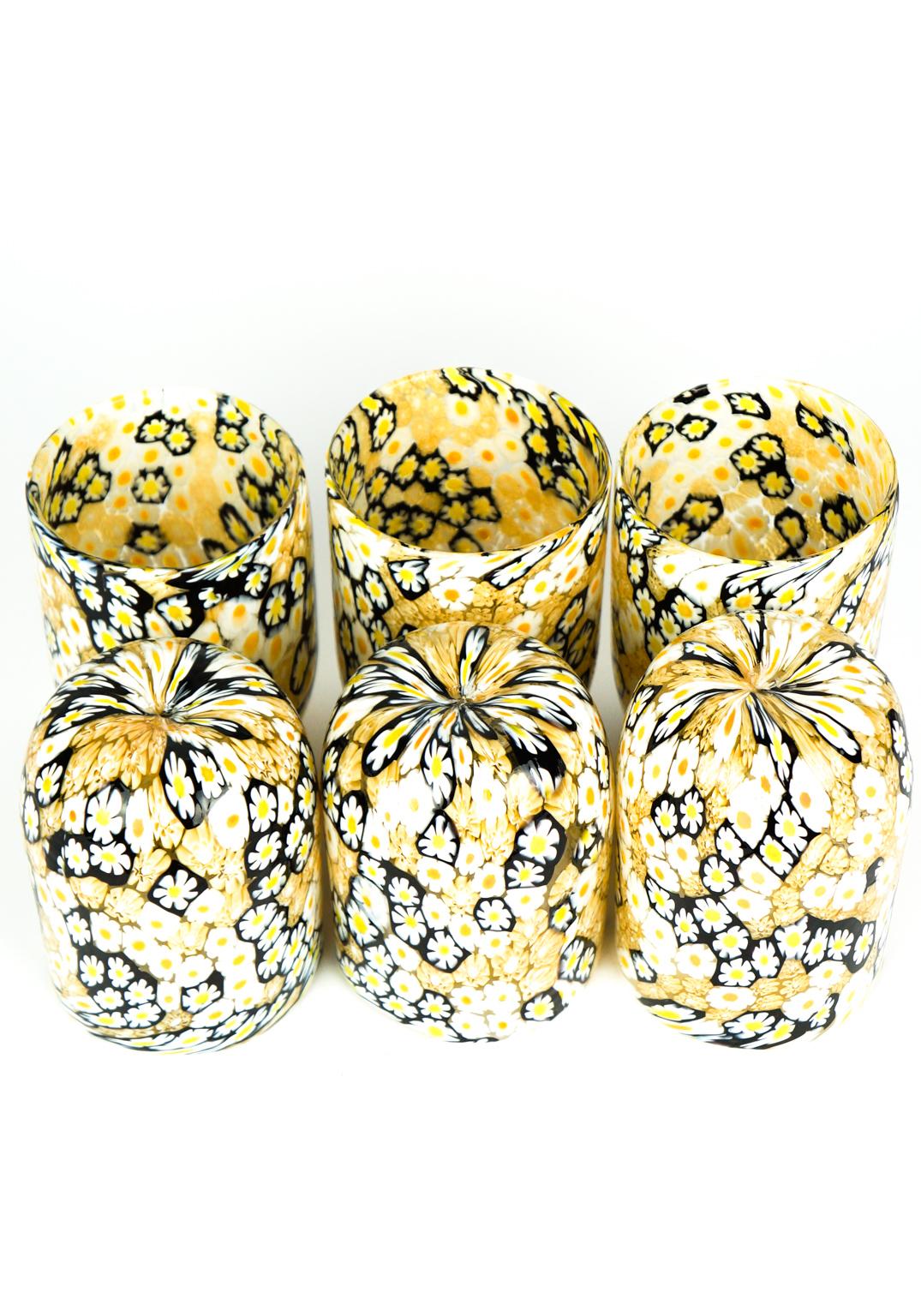 Mid-Century Modern Murrina Millefiori Set of 6 Murano Drinking Glasses Tumbler For Sale 6