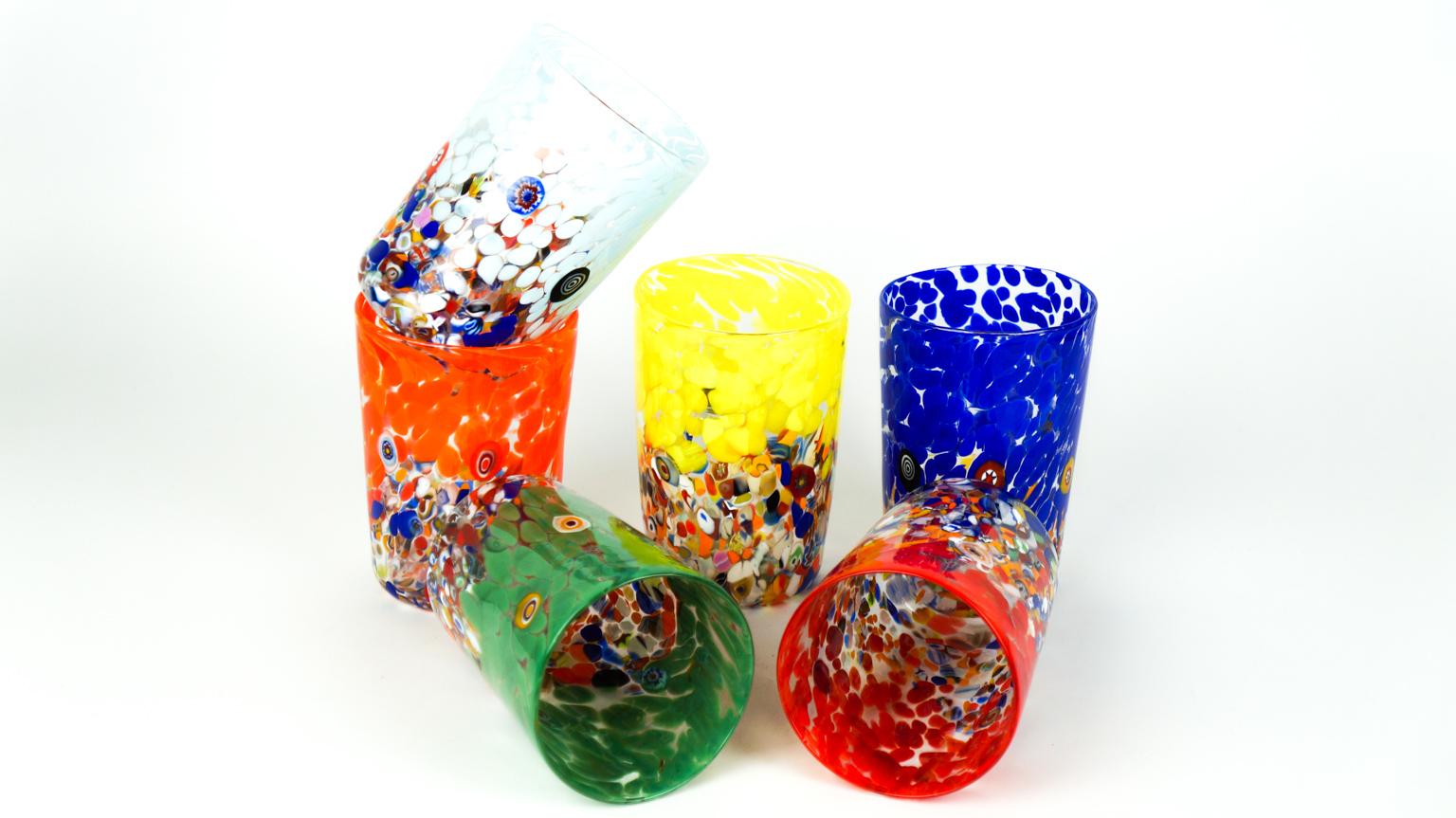 Mid-Century Modern Murrina Millefiori Set of 6 Murano Drinking Glasses Tumbler For Sale 5