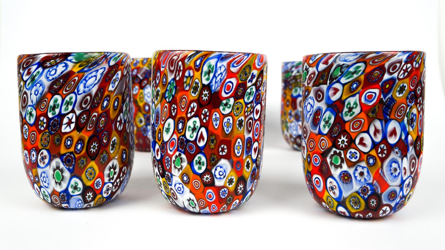 Mid-Century Modern Murrina Millefiori Set of 6 Murano Drinking Glasses Tumbler 9