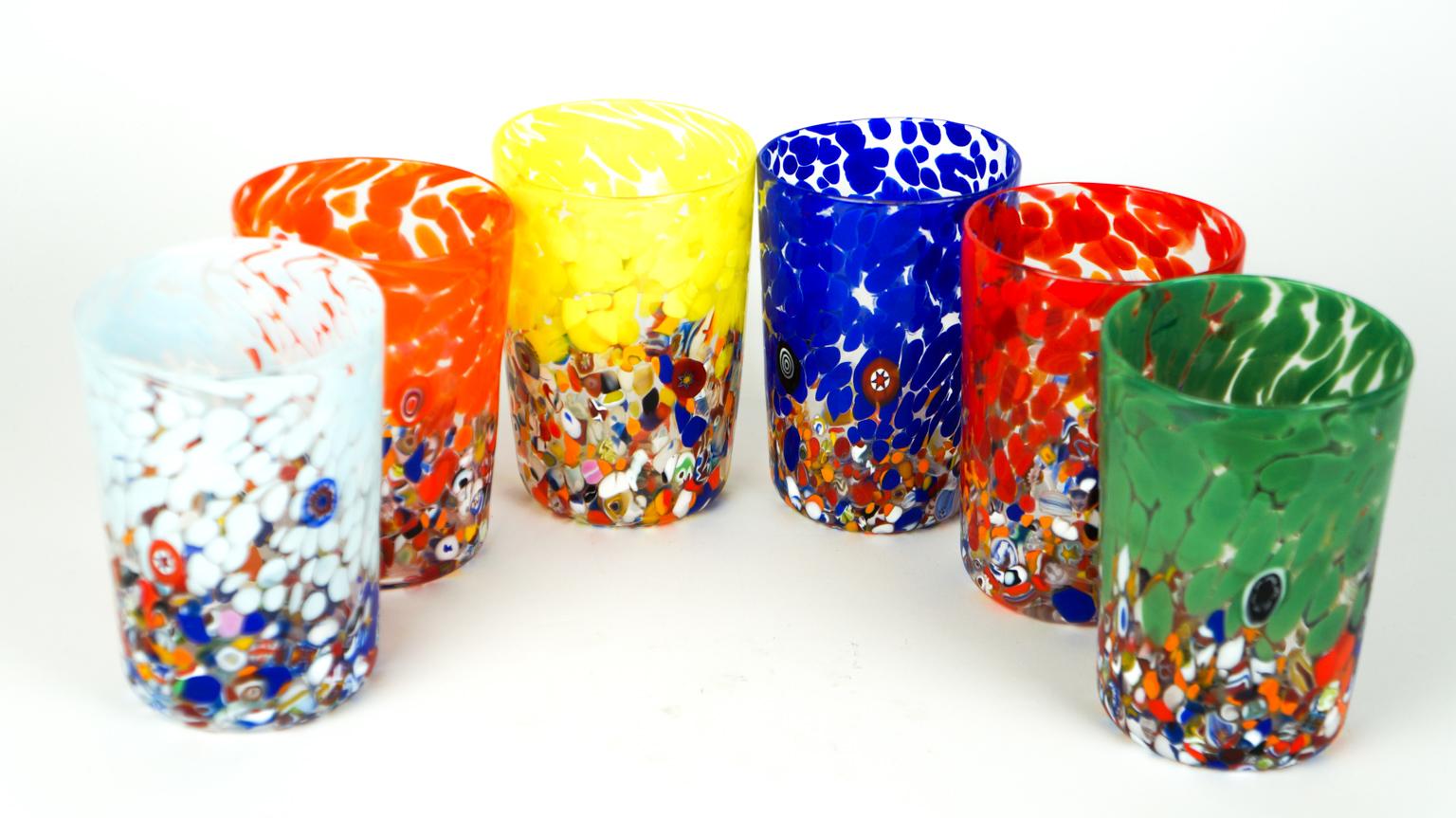 Mid-Century Modern Murrina Millefiori Set of 6 Murano Drinking Glasses Tumbler For Sale 6