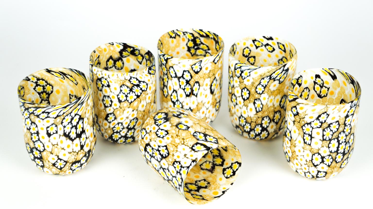 Mid-Century Modern Murrina Millefiori Set of 6 Murano Drinking Glasses Tumbler 8