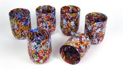 Mid-Century Modern Murrina Millefiori Set of 6 Murano Drinking Glasses Tumbler