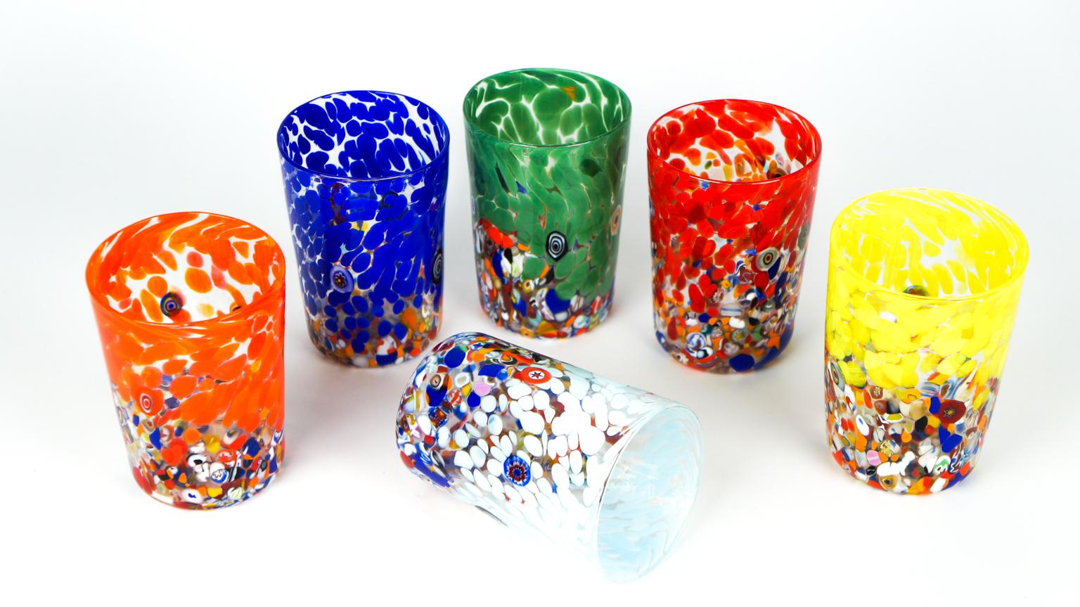 Exclusive series of six handmade Murano drinking glasses with Murrine Millefiori.
This set is called 