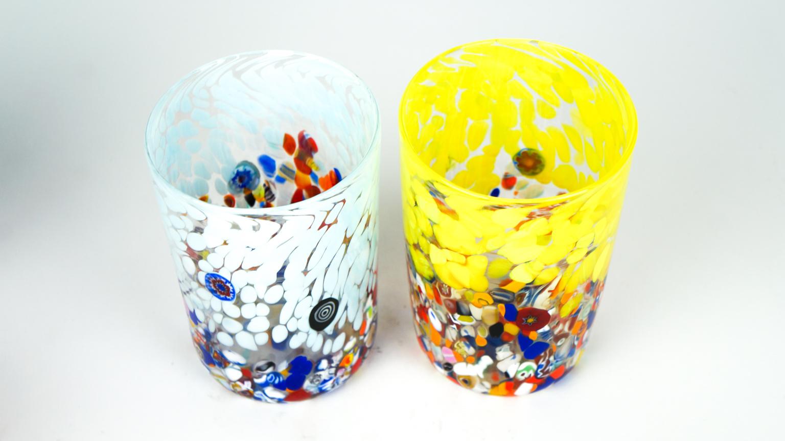 Italian Mid-Century Modern Murrina Millefiori Set of 6 Murano Drinking Glasses Tumbler For Sale